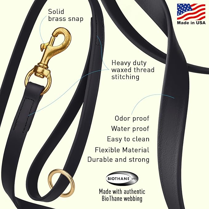 Viper Biothane K9 Working Dog Leash Waterproof Lead for Tracking Training Schutzhund Odor-Proof Long Line with Solid Brass Snap for Puppy Medium and Large Dogs 4ft, Black