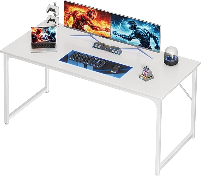 PRAISUN 54 X 24 Inch Computer Desk with Deeper Desktop, Gaming Office Writing Work Desk for Home Office, Study, Bedroom, Work from Home, Metal Frame, White