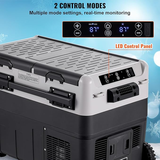 VEVOR Portable Car Refrigerator, 12 Volt Car Refrigerator Fridge, 50Liter(52.8qt) Dual Zone Portable Freezer, -4℉-68℉ Adjustable Temperature, Compressor Cooler for Home, Outdoor, Camping, RV, Car