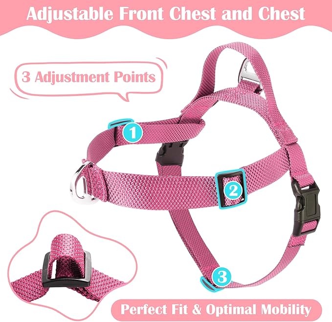 Annchwool No Pull Dog Harness with Front Clip and Easy Control Handle-Belly & Chest Adjustable Dog Harness and Leash Set for Small Medium Dogs-Heavy Duty Vest Harnesses Easy for Walking(Pink,S)