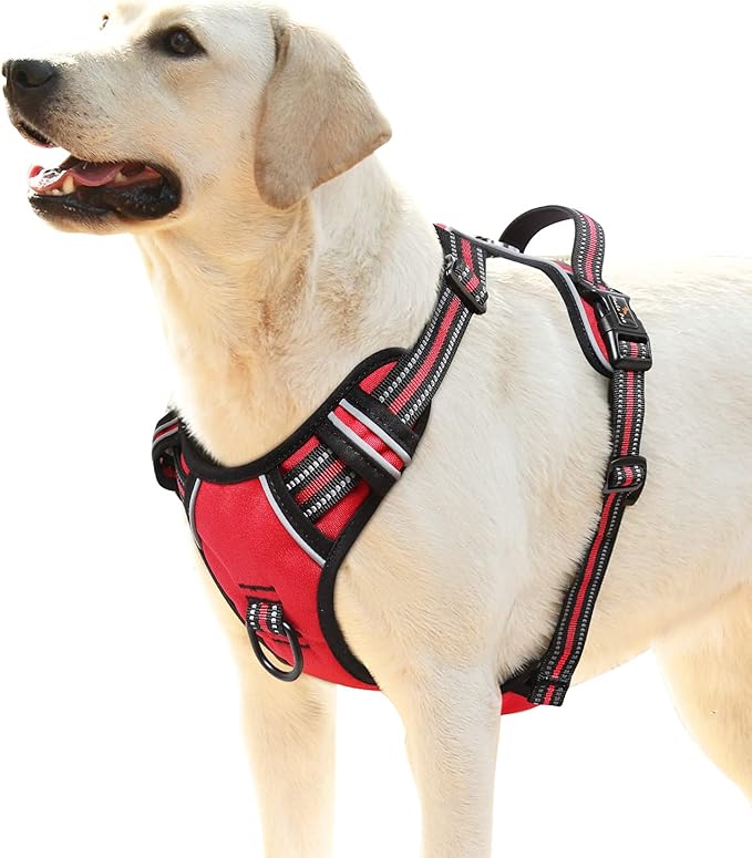 HEELE Dog Harness, No Pull Adjustable Padded Reflective Harness for Small Medium Large Dogs with Handle for Walking Training, Red, XL