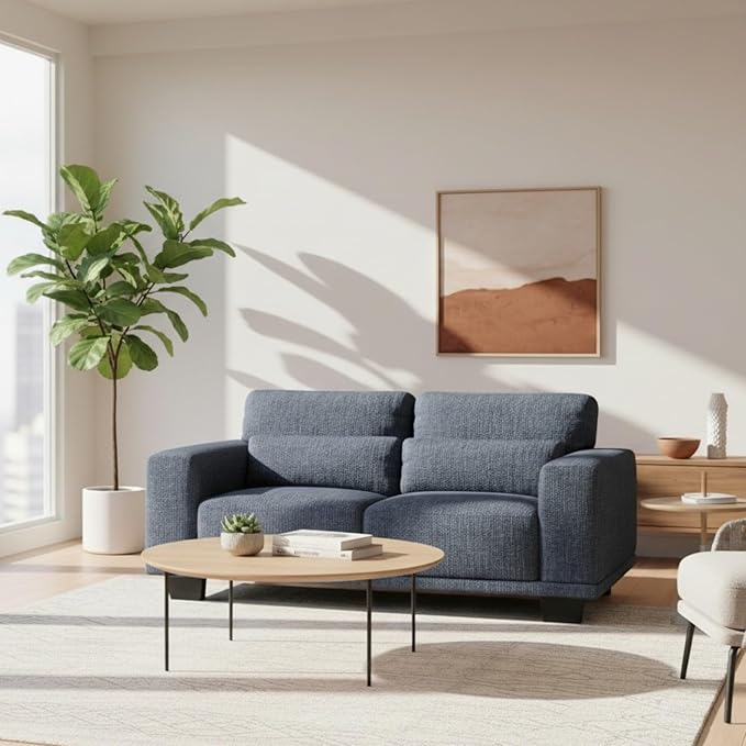 Marsail 65" Loveseat Sofa, 2-Seater Couches with Wide Armrests & Deep Cushions, Modern Linen Sofas for Living Room, Comfy Upholstered Couch with Removable Washable Covers, Blue
