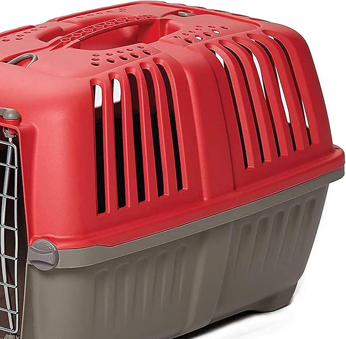 MidWest Homes for Pets Spree Travel Carrier ??Hard-Sided Dog & Cat Carrier, Small Pet Travel Crate with Handle, Ventilated Design, Easy Assembly, 22-Inch, Red