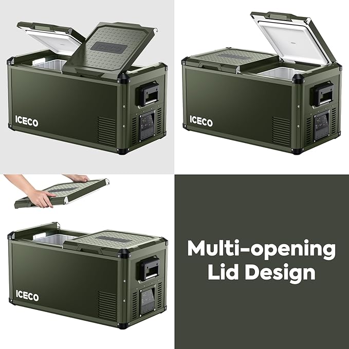 ICECO VL75 ProD 12V Refrigerator, Portable Freezer Fridge with AC/DC, 75L Dual Zone Car Fridge Powered by SECOP, 0℉ to 50℉, Electric Cooler for Car, Camping and Home Use [Olive Green Special Edition]
