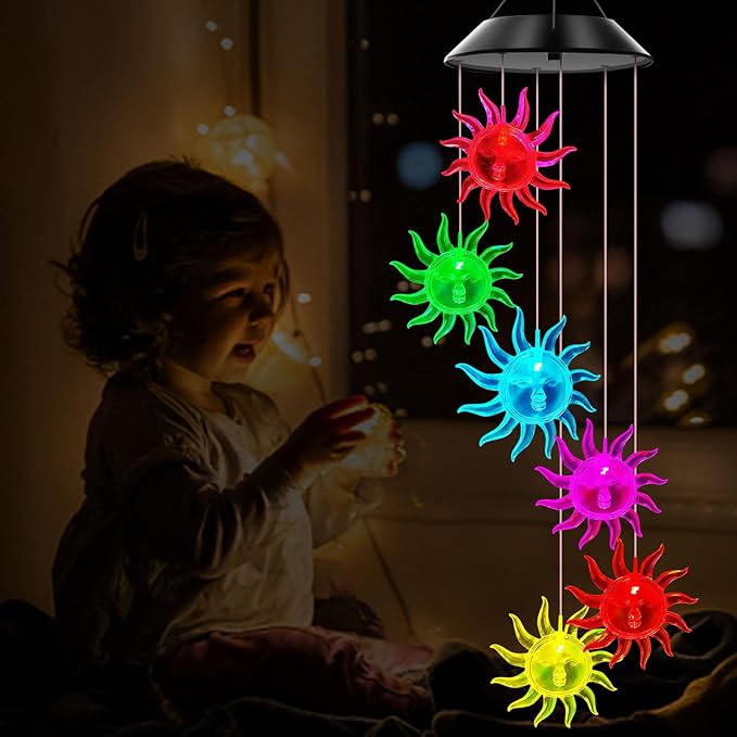 Solar Wind Chimes Outdoor Color Changing Lights, Gift for Women Mom Grandma Sister Best Gifts, Wind Chimes Unique Outdoor Garden Yard Decor (Sunflower)