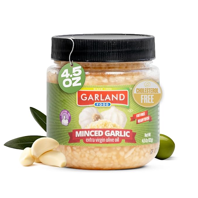 Garland Food Minced Garlic in Jar in Olive Oil 4.5 oz ??Made in the USA ??Minced Garlic in Olive Oil Ready to Use for Cooking & Marinades