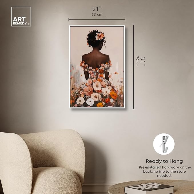 Autumn Bloom Dress Canvas Print Fashion Wall Decor by Art Remedy, White Frame, 20 x 30