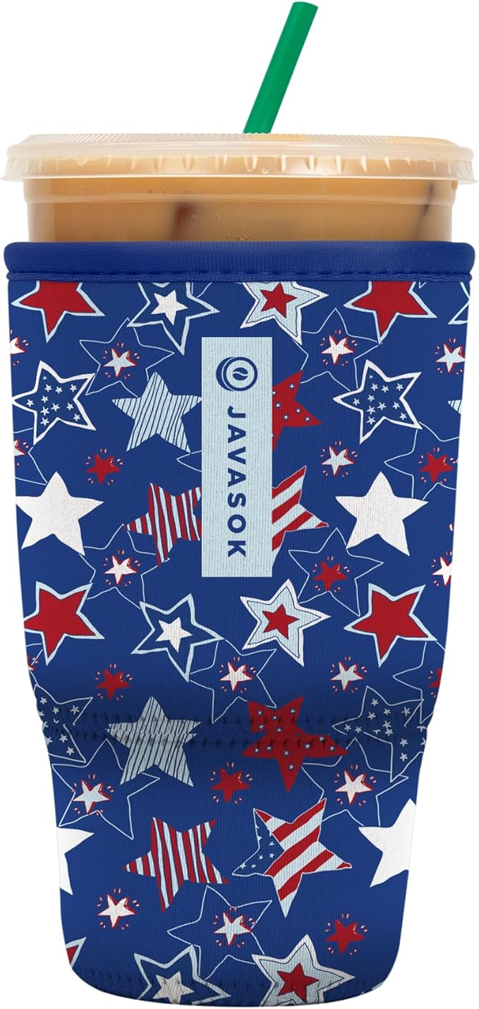Sok It JavaSok Iced Coffee & Cold Soda Insulated Neoprene Cup Sleeve (Star-Spangled, Large: 30-32oz)