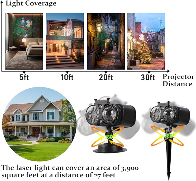 2025 Upgraded Holiday Projectors, Brighter Halloween Decorations Projector Lights, Christmas Projector with 10 HD Replaceable Slides (Ocean Wave & Patterns), Waterproof Halloween Projector Light Show