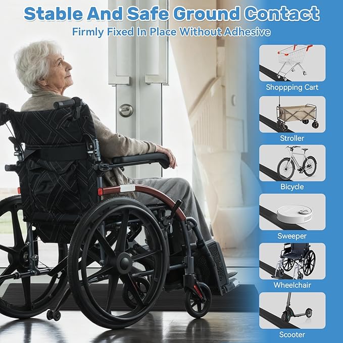 Threshold Ramps for Doorways Self-Adhesive 80'' L Floor Transition Strips 4/5" Rise Ramps for Wheelchairs for Home, Door Threshold for Home Steps (Black)