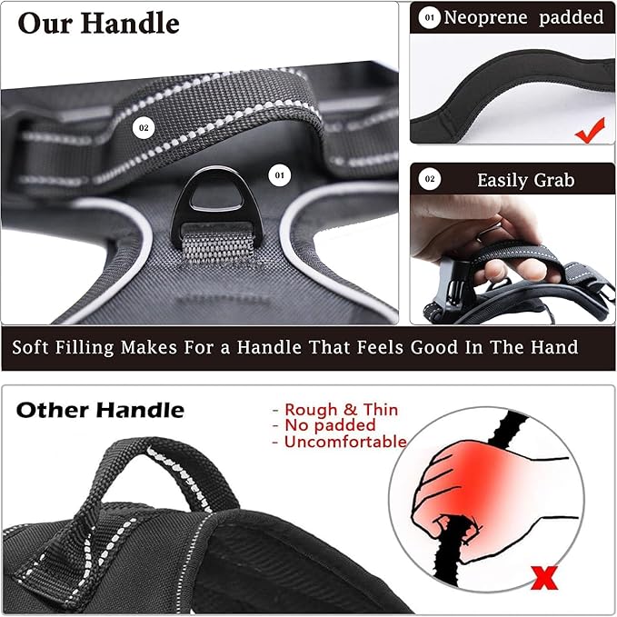 No Pull Dog Harness, Reflective Comfortable Vest Harness with Front & Back Easy Control Handle Adjustable Soft Padded Pet Vest for Small to Large Dogs(Rose,M)