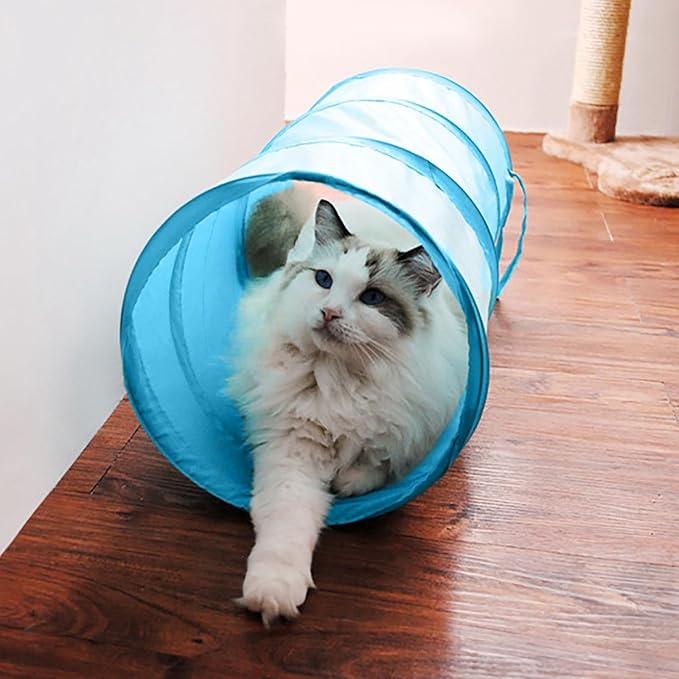 Foldable Spiral Cat Tunnel - Indoor Toy for Small Cats, Kittens, and Rabbits - Tube for Interactive Play and Outdoor Fun - Pet Toy 20" 3 Pcs (Black, Royal Blue, Sky Blue)