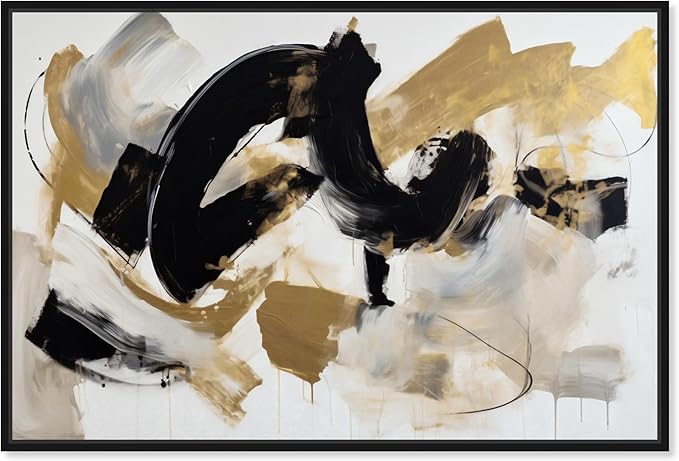 Art Remedy Moved Abstraction Canvas Modern Black White Abstract Wall Art, Black Frame, 36" x 24"