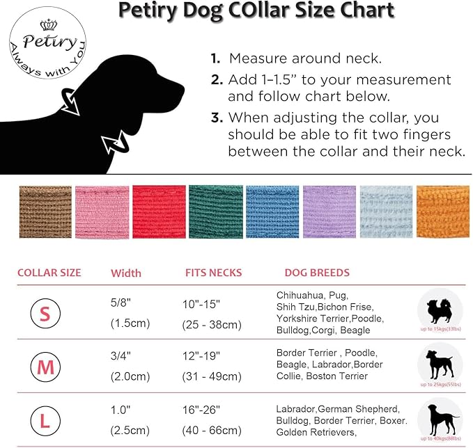 Soft Corduroy Fibric Dog Collar with High Grade Metal Buckle, for Large Dogs.(White,Large:17-26")