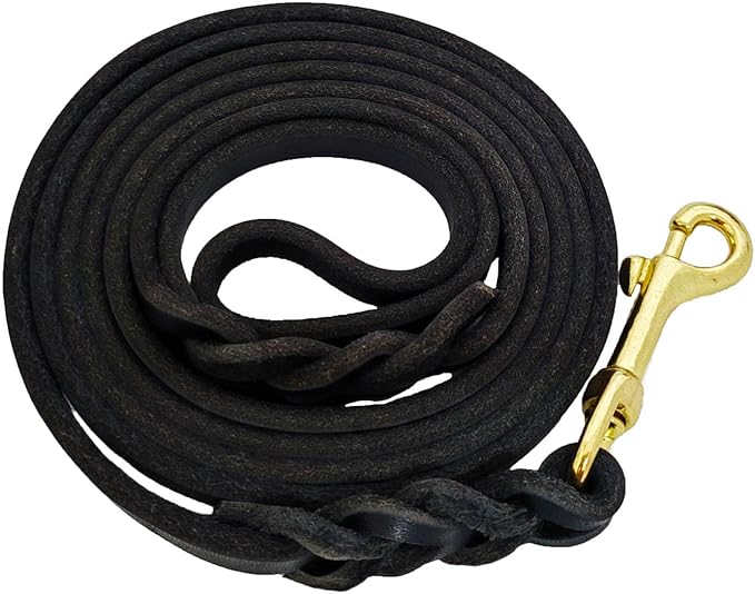 LWBMG Leather Dog Leash 4ft x 1/2 inch, Leather Dog Leash for Small Dogs, Strong Sturdy Genuine Leather Braided Dog Leash, Soft and Comfortable Leather Training Leash for Small Medium Dogs Black