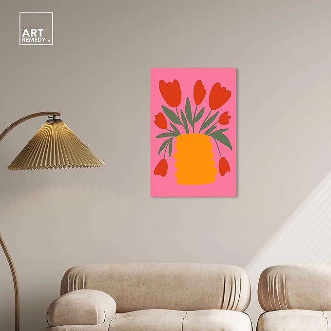 Art Remedy Bright Romantic Tulips Canvas Boho Colorful Wall Art, Gallery Wrapped, 20" x 30"