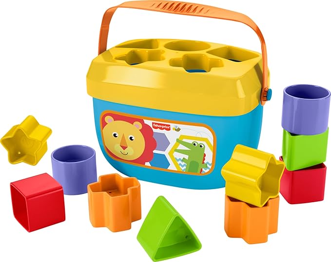 Fisher-Price Baby’s First Blocks & Rock-a-Stack Toy Set, Bucket of 10 Shapes & Ring Stacking Activity for Developmental Play Ages 6+ Months (Amazon Exclusive)