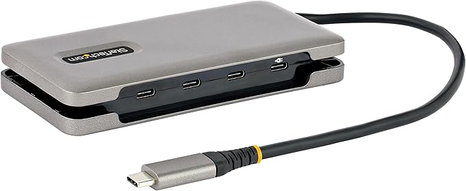 StarTech.com 4-Port USB-C Hub, 4X USB-C Ports, USB 3.1-10Gbps - Portable USB C Hub w/ 100W Power Delivery Pass-Through - USB Type C Hub w/ 12.6in/32cm Wrap-Around Cable - USBC Splitter (HB31CM4CPD3)