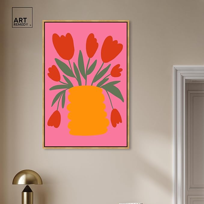 Art Remedy Bright Romantic Tulips Canvas Boho Colorful Wall Art, Gold Frame, 30" x 45"