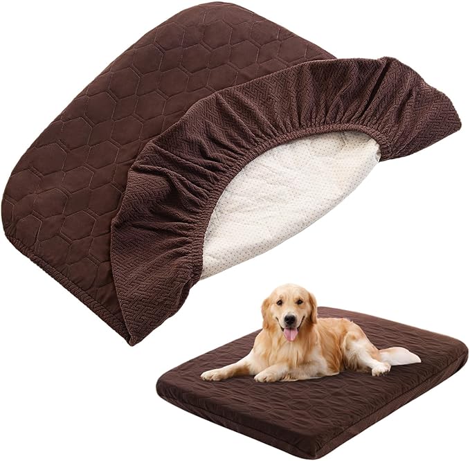 Nanbowang Waterproof Dog Bed Replacement, Washable Pet Pillow Cover, Quilted, Lovely Puppy Bed for Dog/Cat (32x44 Brown)