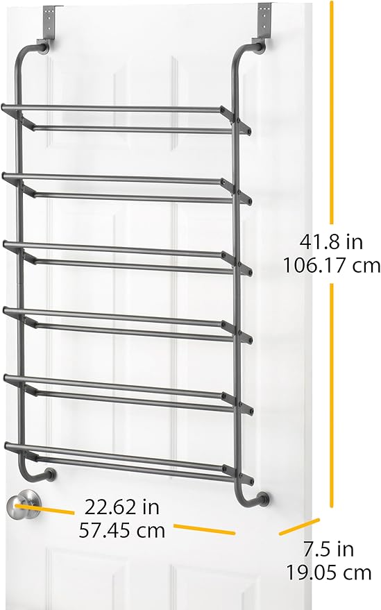 Whitmor 18 Pair Over The Door Shoe Organizer, 6 Tier Heavy Duty Metal Shoe Organizer for Closet, Hanging Shoe Rack for Closet Organizer & Storage, 42" L x 22.7" W x 7.5" H, Gunmetal Gray