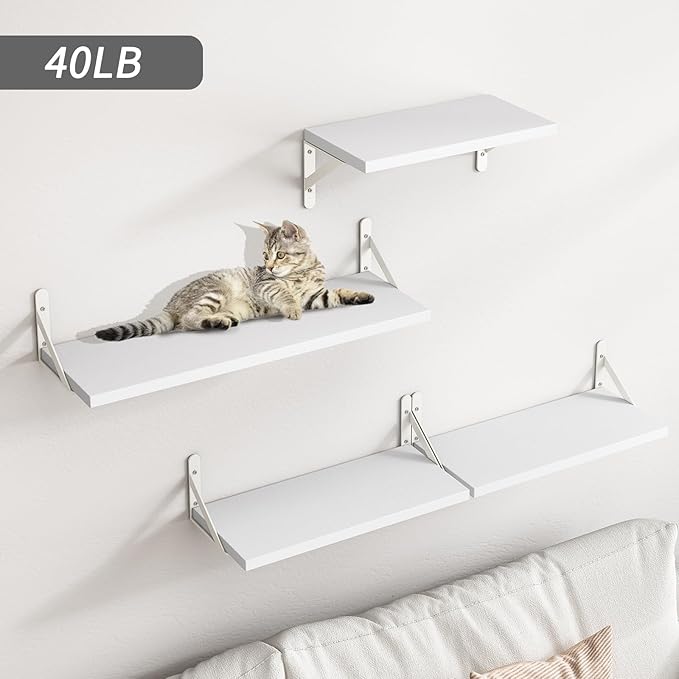 YGEOMER Floating Shelves for Wall, Different Sizes White Wall Shelves for Living Room, Bathroom, Bedroom, Kitchen, Home Decor (Set of 4)