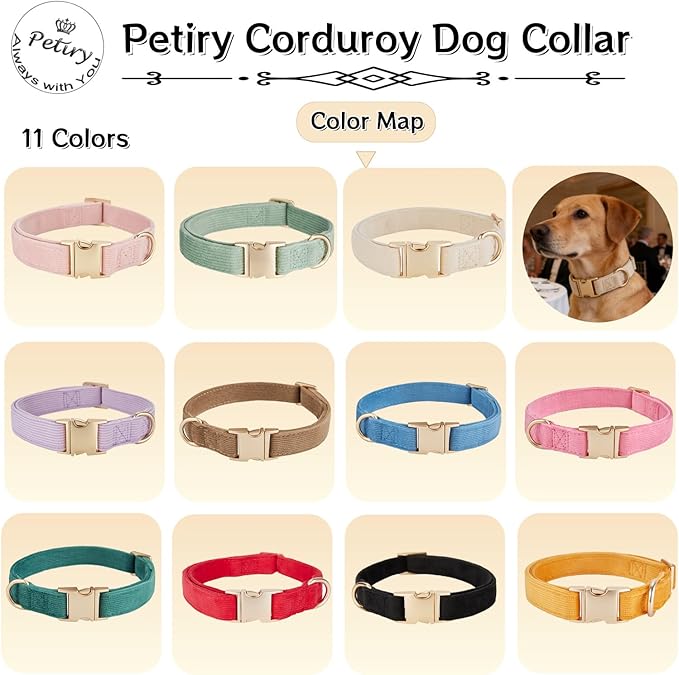 Soft Corduroy Fibric Dog Collar with High Grade Metal Buckle, for Large Dogs.(White,Large:17-26")