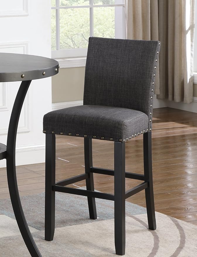 Roundhill Furniture PC164TA Biony Fabric Bar Stools with Nailhead Trim (Set of 2), Gray