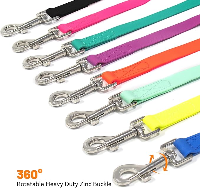 Waterproof Dog Leash, 5/6 FT Durable Odor-Proof Dog Leashes with Strong Metal Hooks Fits Small Medium or Large Dogs (Purple, 6FT - 1 inch Width)