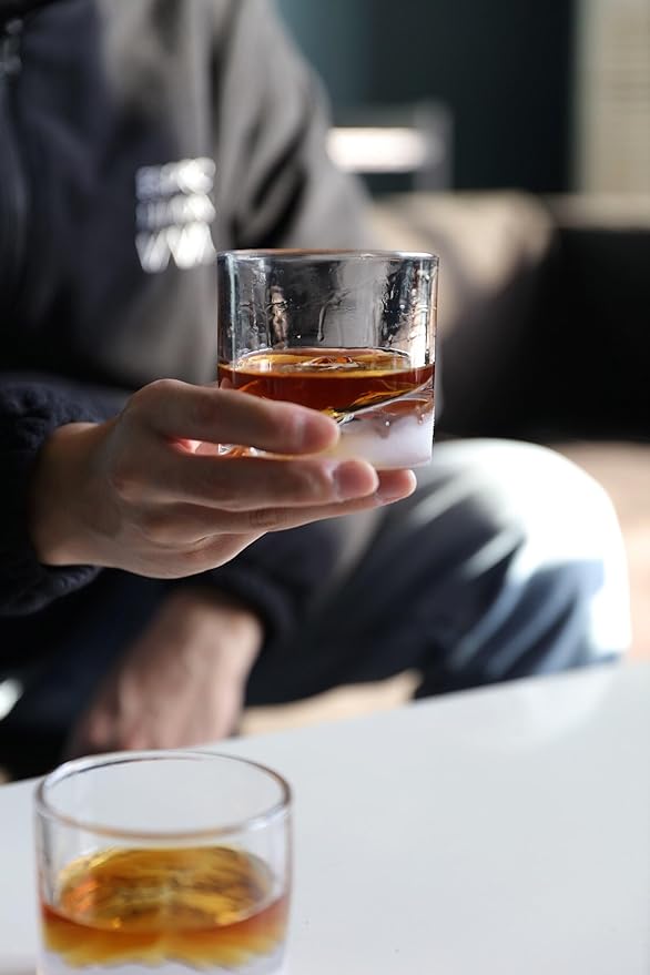 LIITON Yosemite Heavy Crystal Whiskey Glasses Gift Set of 2, Thick Freezable Bourbon Glass 1lb Each, Premium Whiskey Gifts for Men, Frozen Crystal Chills Cocktails, 10 oz