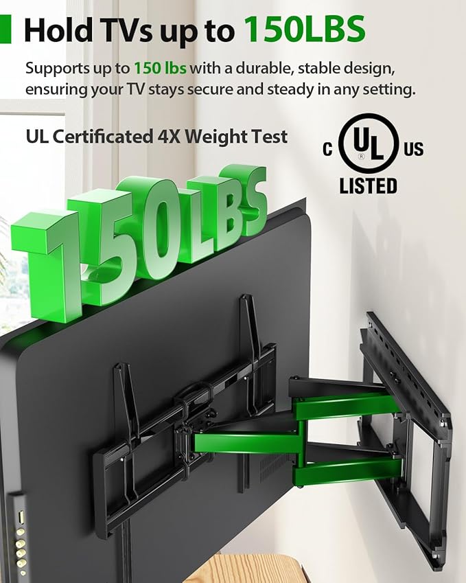 USX MOUNT Full Motion TV Wall Mount for Large TVs 42-95 Inch up to 150 lbs, Wall Mount TV Bracket with Swivel and Tilt, Fits 16",18", 24" Wood Studs, Max VESA 600x400mm Fit 65+ 75+ 85 86 90 TVs XML025