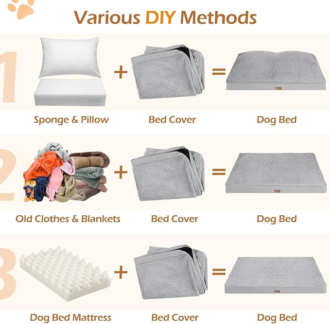 Dog Bed Cover, Washable Replacement Large Dog Bed Sheet with 3-Sided Continuous Zipper, Waterproof Liner, Soft Plush, Pet Mattress Fluffy Protector, 36x27x3 inch - L, Cover Only Grey