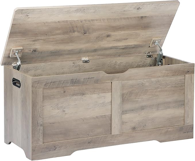 39.4" Storage Chest, Wooden Storage Bench, Lift Top Toy Chest with 2 Safety Hinges, Large Toy Box, Entryway Bench for Living Room, Bedroom, Grey