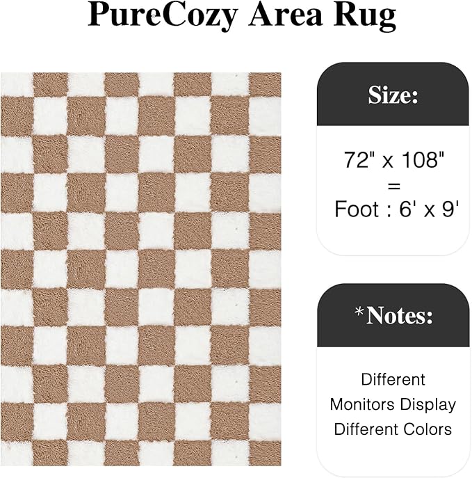 Checkered Rug 6x9 for Living Room, Brown and White Modern Shag Rugs Super Soft Washable Indoor Office Fuzzy Carpet Non-Slip Fluffy Rugs for Bedroom Home Aesthetic Decor