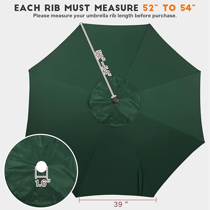 Blissun 9ft Patio Umbrella Replacement Canopy, Market Umbrella Top, Outdoor Table Umbrella Canopy for 8 Ribs, Canopy Only