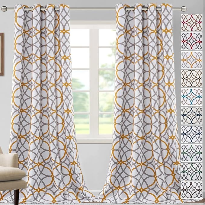 H.VERSAILTEX Blackout Curtains Printed Design 108 Inch Length 2 Panels Set Thermal Insulated Curtains for Bedroom Living Room Geometric Modern Grommet Window Drapes - Mustard and Grey