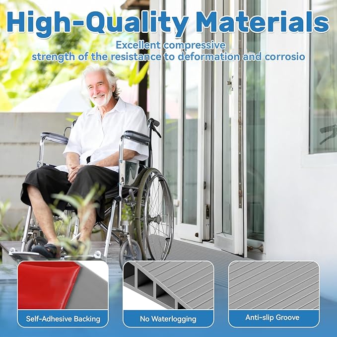 Threshold Ramps for Doorways Self-Adhesive 40'' L Floor Transition Strips 4/5" Rise Ramps for Wheelchairs for Home, Door Threshold for Home Steps (Grey)