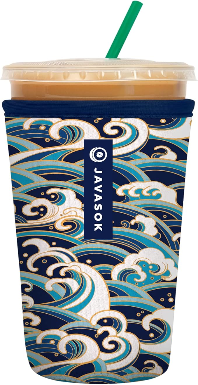 Sok It JavaSok Iced Coffee & Cold Soda Insulated Neoprene Cup Sleeve (Perfect Wave, Medium: 22-28oz)