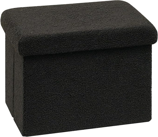 16.5 Folding Storage Ottoman Cube - Small Footrest with Sherpa Top, Multi-Functional Storage for Bedroom, Living Room, Black