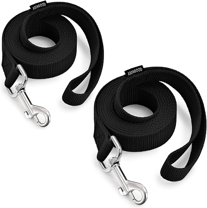 AMAGOOD 6 FT Cat Leash, Strong and Durable Traditional Style Leash with Easy to Use Collar Hook,Cat Lead Great for Cats (1" x 6 ft,Black and Black(2-Pack))