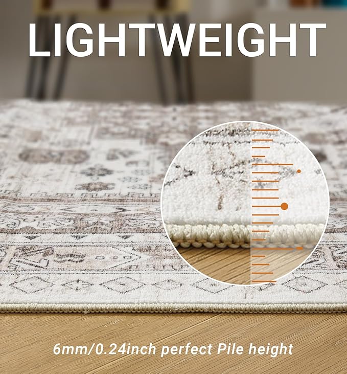 2x8 Runner Rug Washable Hallway Runner Rug Ultra-Thin Soft Kitchen Rug Non Slip Indoor Floor Foldable Carpet with Low Pile for Bathroom Laundry Room Living Room Entryway(Brown/Beige,2'x8')