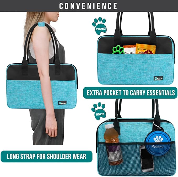 PetAmi Dog Purse Carrier for Small Dogs, Airline Approved Soft Sided Pet Carrier with Pockets, Ventilated Dog Carrying Bag for Puppy Cat, Dog Travel Supplies Bag, Sherpa Bed, Max 12 lbs, Teal Blue