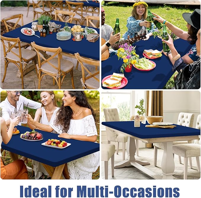 Spandex 4 Foot Rectangle Table Cloth 2 Pack, Elastic Fitted Tablecloths for Picnic, Stretch Washable Patio Table Cover for Outdoor, Camping, Banquet and Parties (Navy, 30"x48")