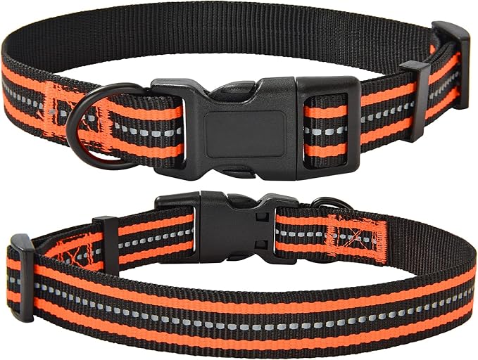 Mile High Life Reflective Dog Collar | Nylon Pet Collars wiith Buckle | Light Weight Puppy Collars | Orange Dog Collars for Small Dogs (Orange, X-S)