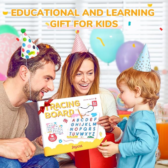 JoyCat Magnetic Letter Tracing Board, 2-in-1 Double-Sided ABC Magnets for Kids Ages 3-5, Uppercase & Lowercase Letter Writing Practice - Preschool Learning Toys, Road Trip Car Activities for Toddlers
