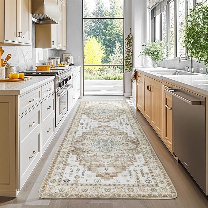 LBRO2M Boho Runner Rug 2X6 Hallway Rug Non Slip Washable Runners for Hallways, Bedroom, Kitchen Laundry Room Pet Friendly Area Rugs (2X6, Butter Cream)