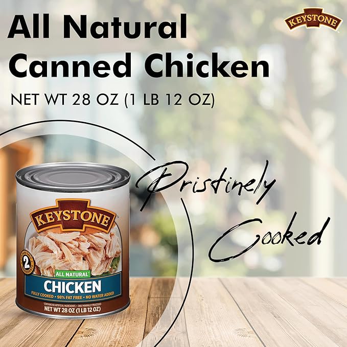 Keystone All Natural Premium Canned Chicken 28 Oz Fully Cooked | No Water Added | Ready to Meat | Quick Meals Emergency Survival Food Canned Meat Pack of 6