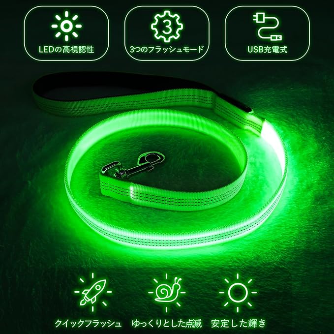 Colaseeme Light Up Dog Leash, LED Pet Leashes USB Rechargeable, Glow Safety Dogs Lights at Night (4FT,Green-New)