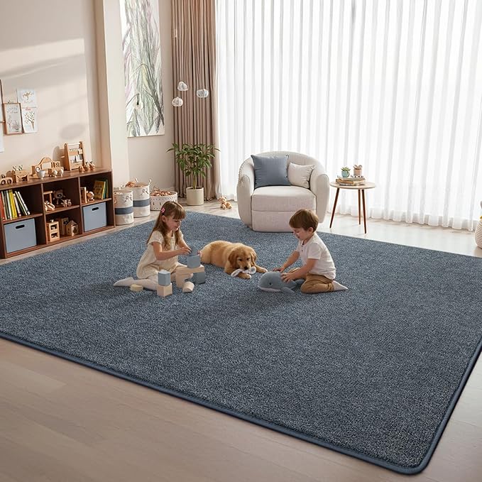 DweIke Rugs for Bedroom Living Room, 7x10 ft Blue Grey Area Rug, Washable Memory Foam Indoor Carpet, Modern Non-Slip Ultra Soft Carpets for Kids Boys Girls Adults Nursery Dorm Home Decor