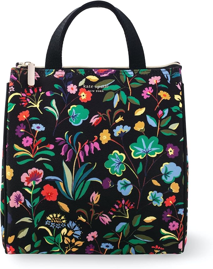Kate Spade New York Portable Soft Cooler Lunch Bag, Thermal Tote with Silver Insulated Interior Lining and Storage Pocket, Autumn Floral